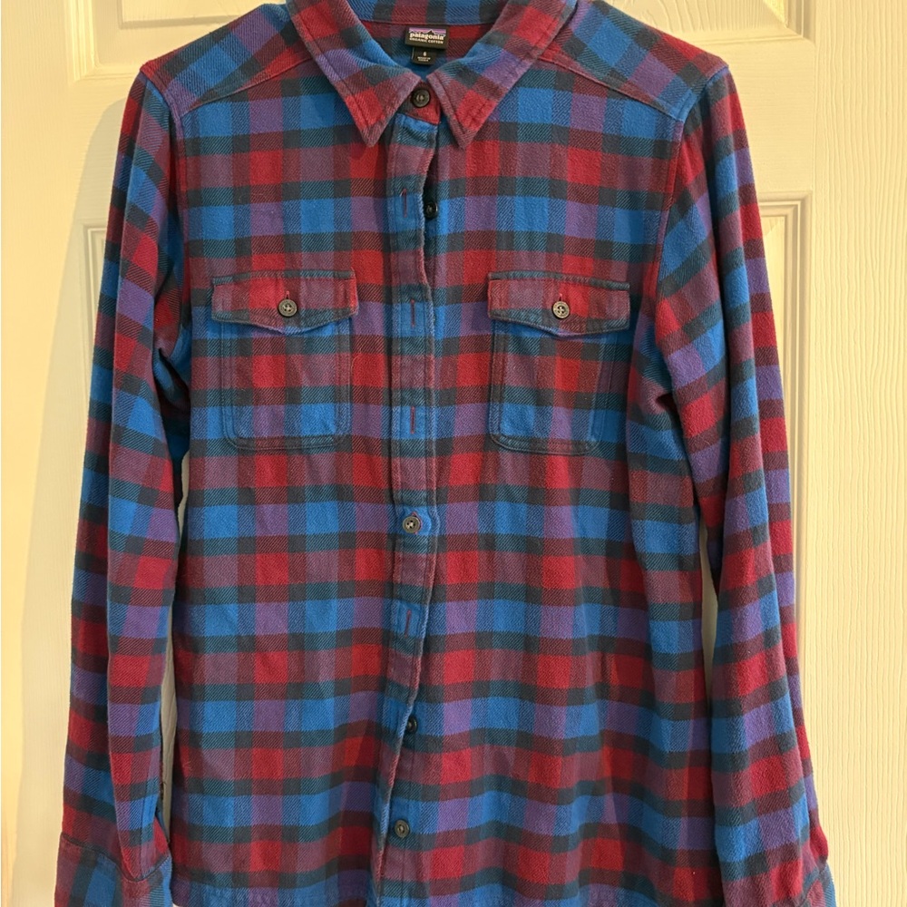 Patagonia Red and Blue Casual Button Down Shirt
